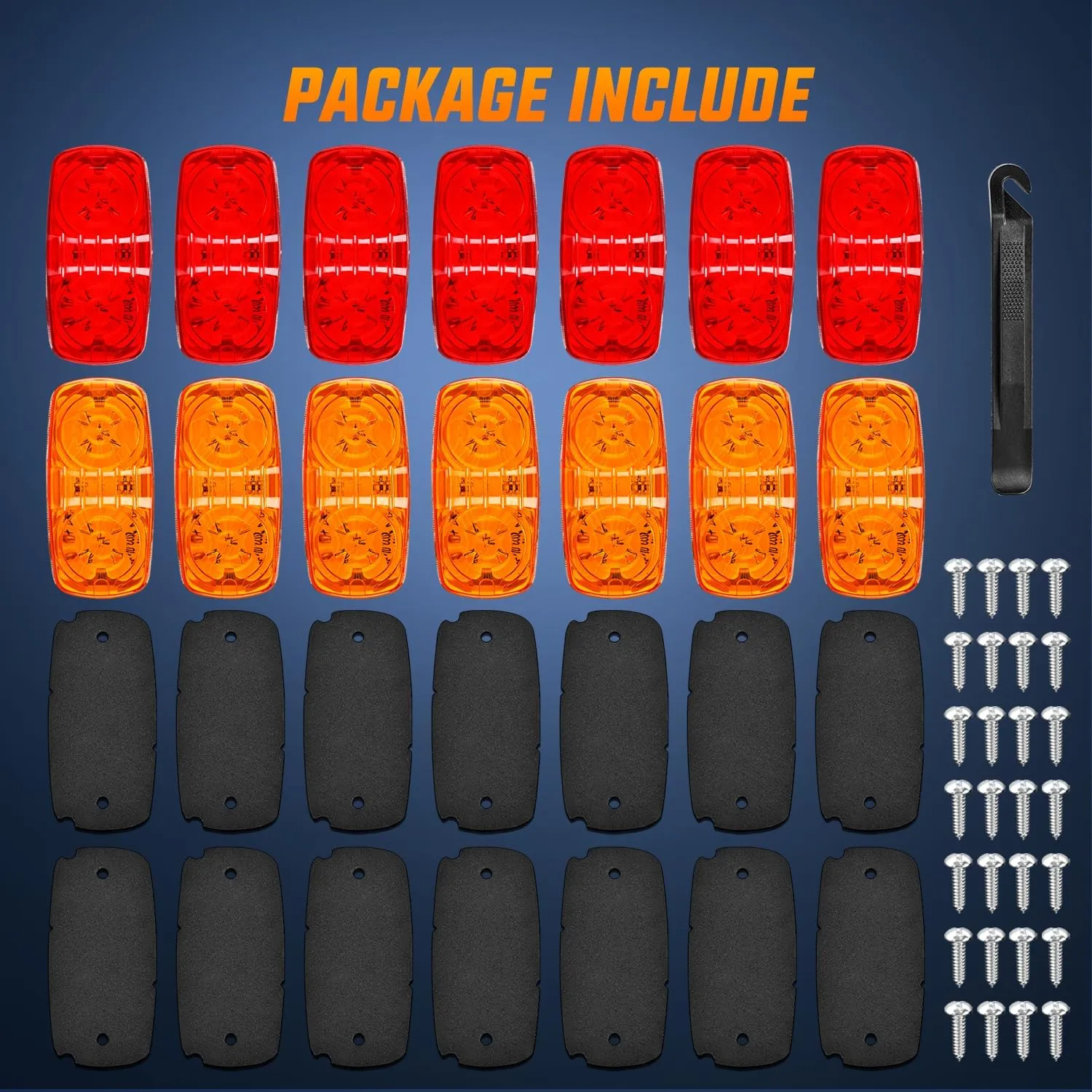 Nilight Double Bullseye Marker Light 14PCS Red Amber 10LED Rectangular Clearance Front Side Rear Indicator Lights Surface Mounted for 12V Truck Camper RV Boat Lorry