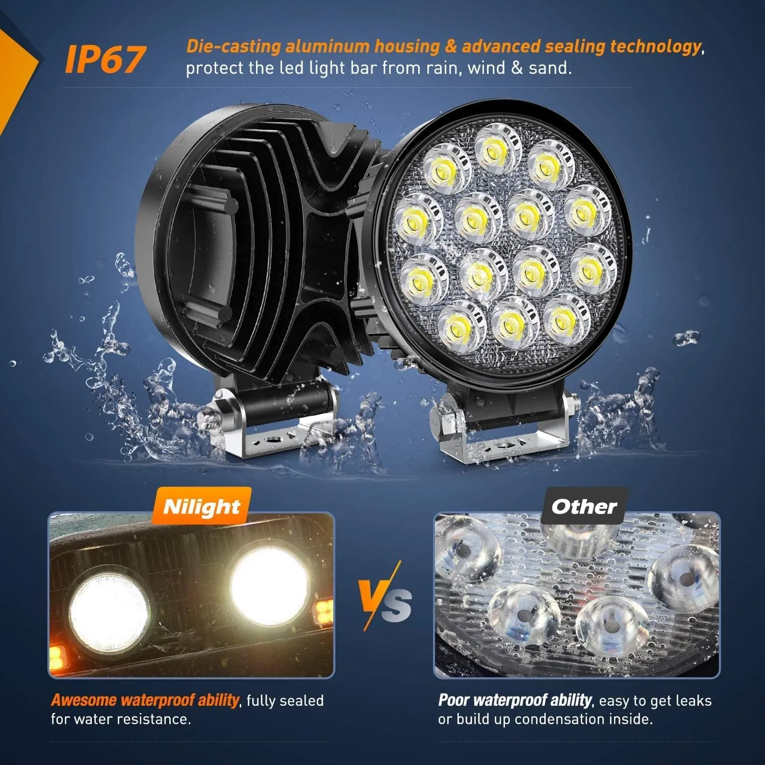 Nilight LED Pods 2Pcs 4.5Inch 42W 4200LM Round Flood Light Off Road Fog Lights Driving Roof LED Light Bar Work Light for ATV UTV SUV Truck Boat (15017C-B)