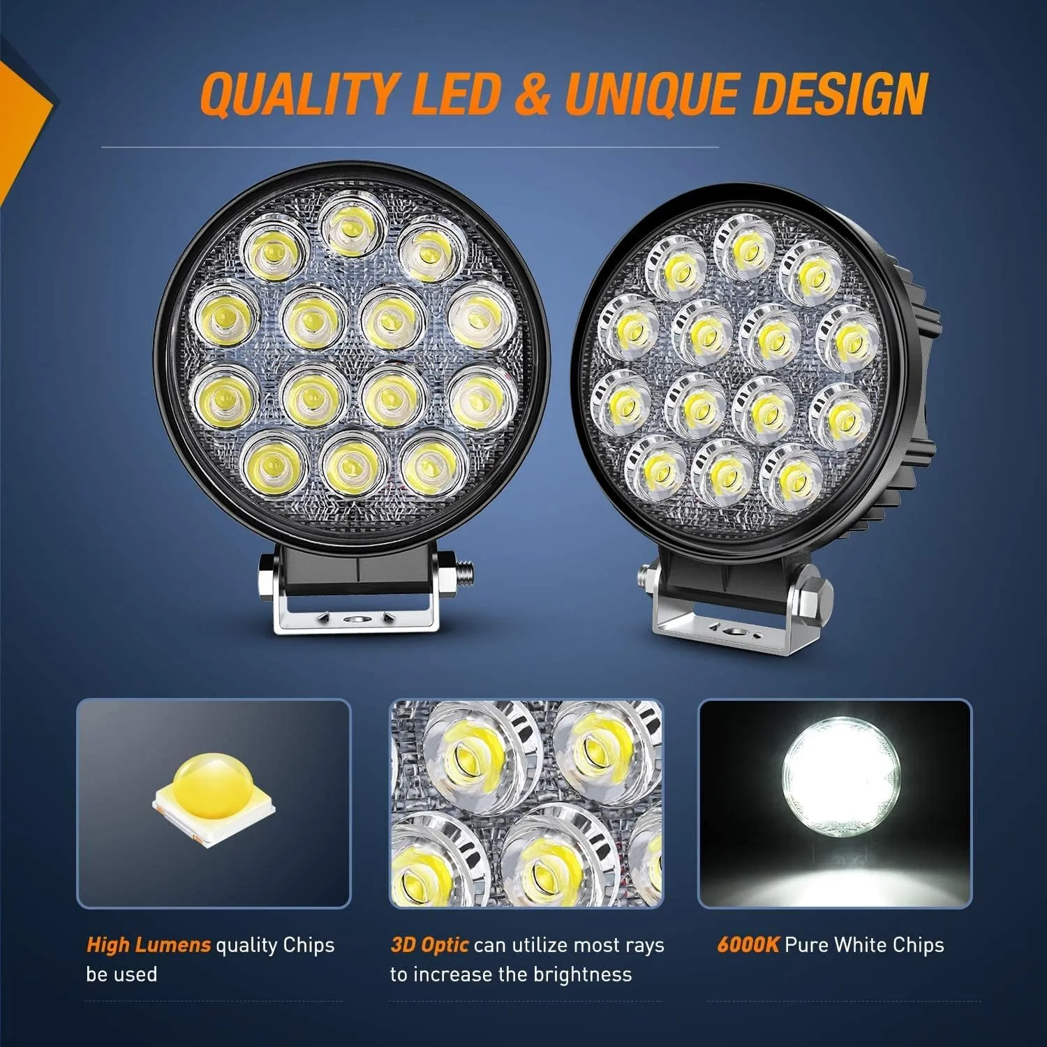 Nilight LED Pods 2Pcs 4.5Inch 42W 4200LM Round Flood Light Off Road Fog Lights Driving Roof LED Light Bar Work Light for ATV UTV SUV Truck Boat (15017C-B)