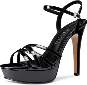 NobleOnly Women's High Heels Platform Roman Slingback Ankle Strap Sandals Open-Toe Stilettos Sandal 5" Heel Bassic Shoes