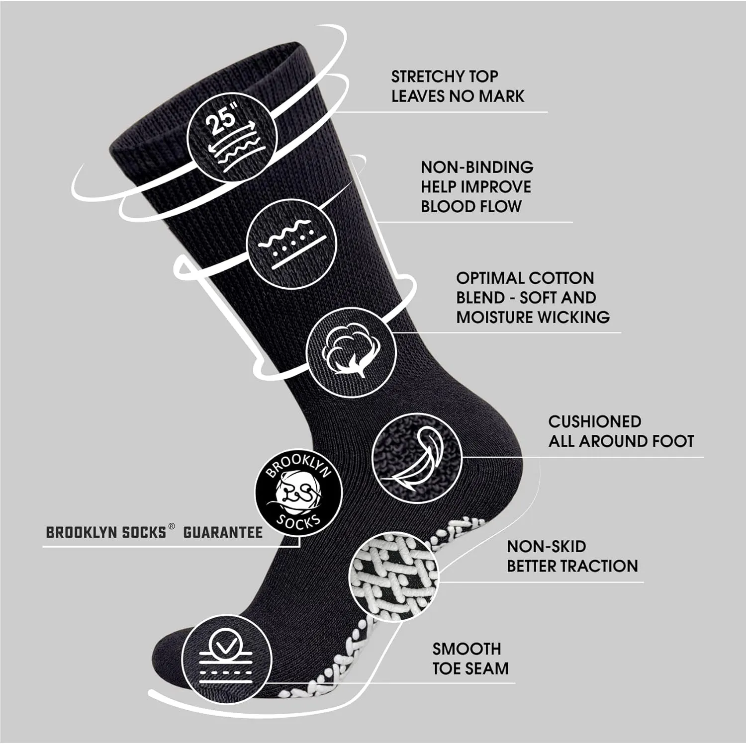 Non-Skid Cotton Diabetic Neuropathy Crew Socks, Non-Binding Traction Control Multipack