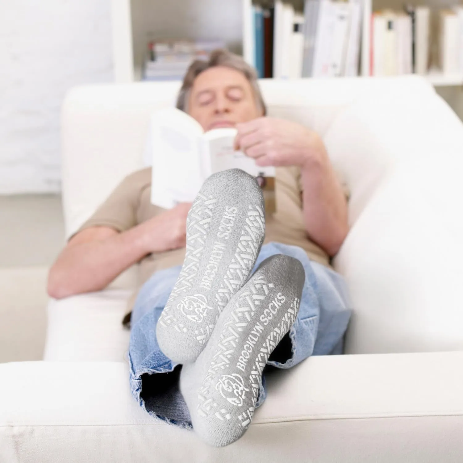 Non-Skid Cotton Diabetic Neuropathy Crew Socks, Non-Binding Traction Control Multipack
