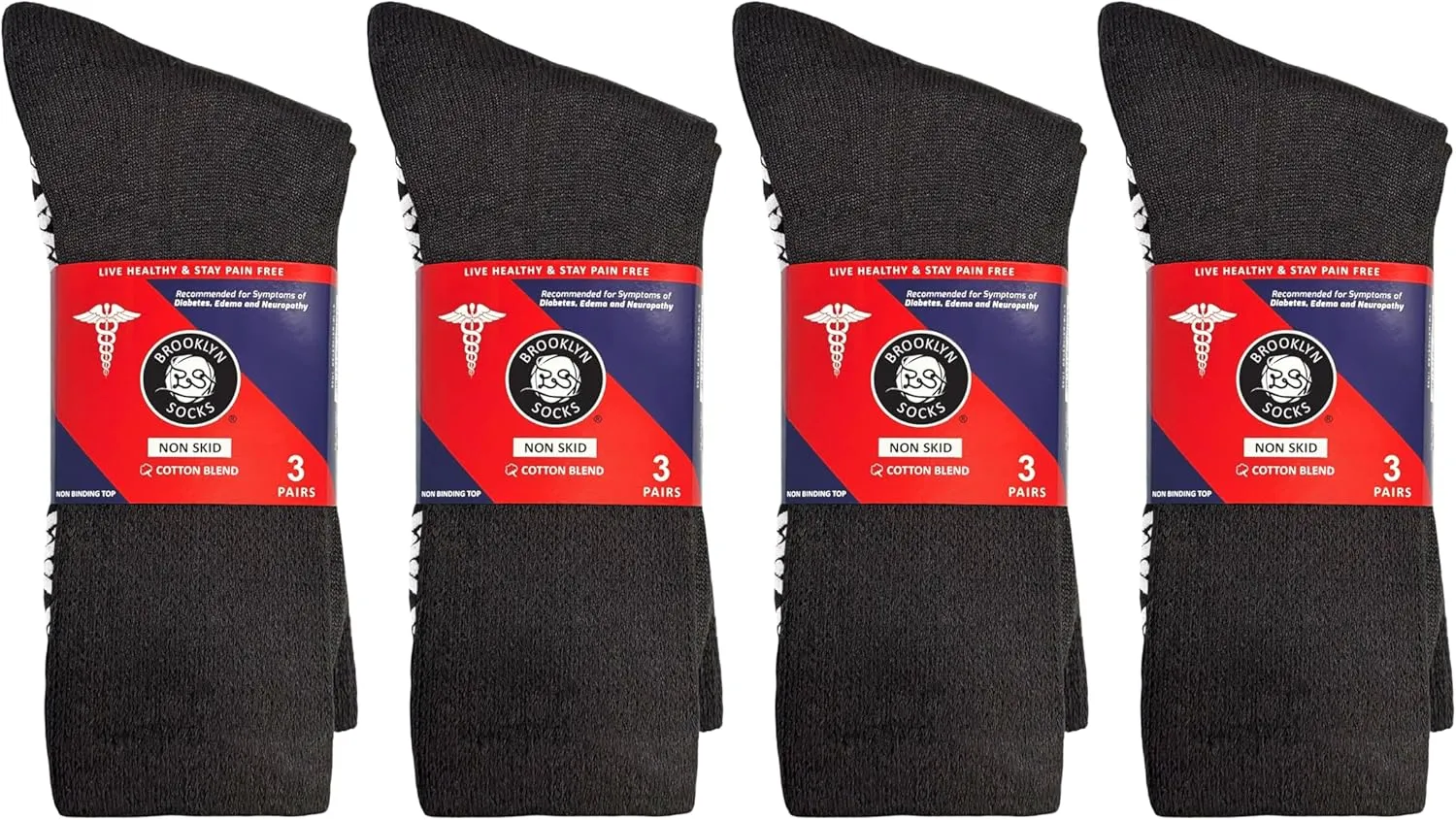 Non-Skid Cotton Diabetic Neuropathy Crew Socks, Non-Binding Traction Control Multipack