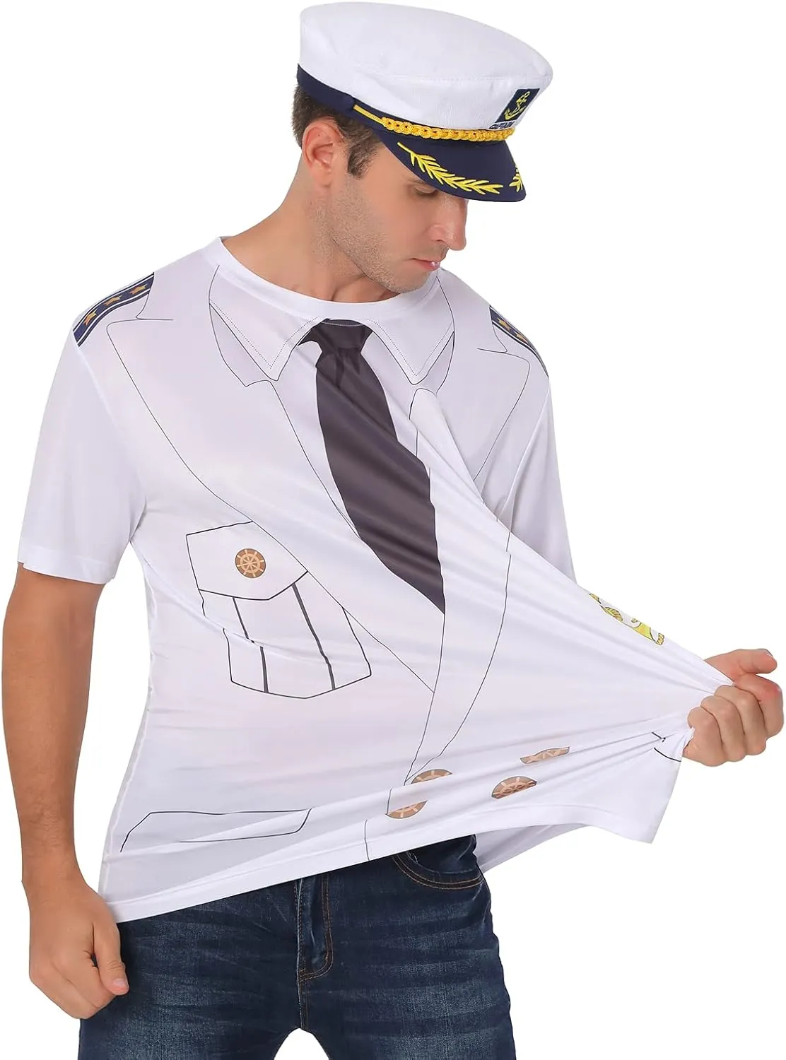 Novelty Mens Boat Captain T Shirts, Yacht Rock Nautical Cruise Uniform Party Costume Tee