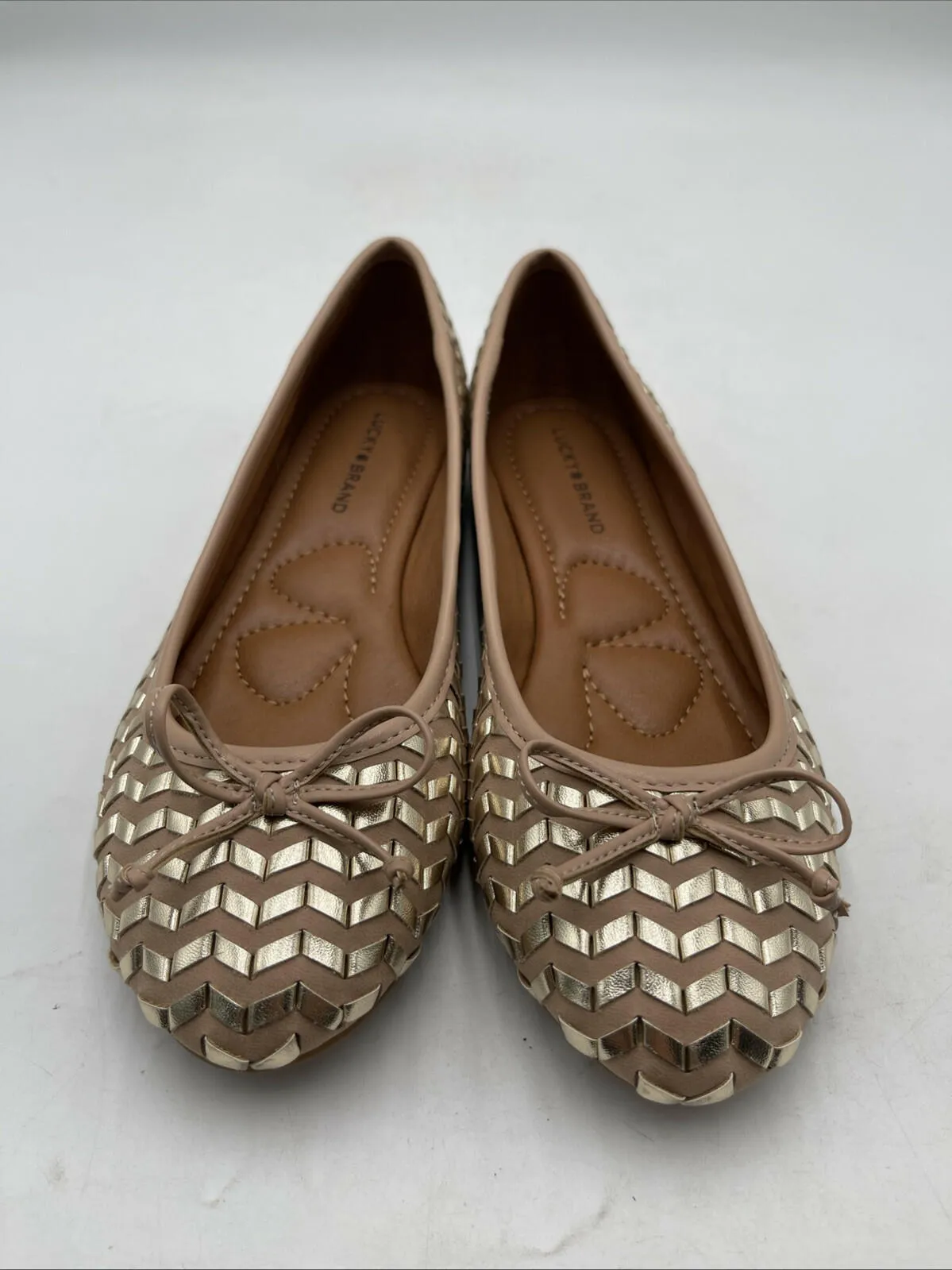 NWB Lucky Brand Sargena Ballet Flats Women's Gold/Beige Size 6.5M/37