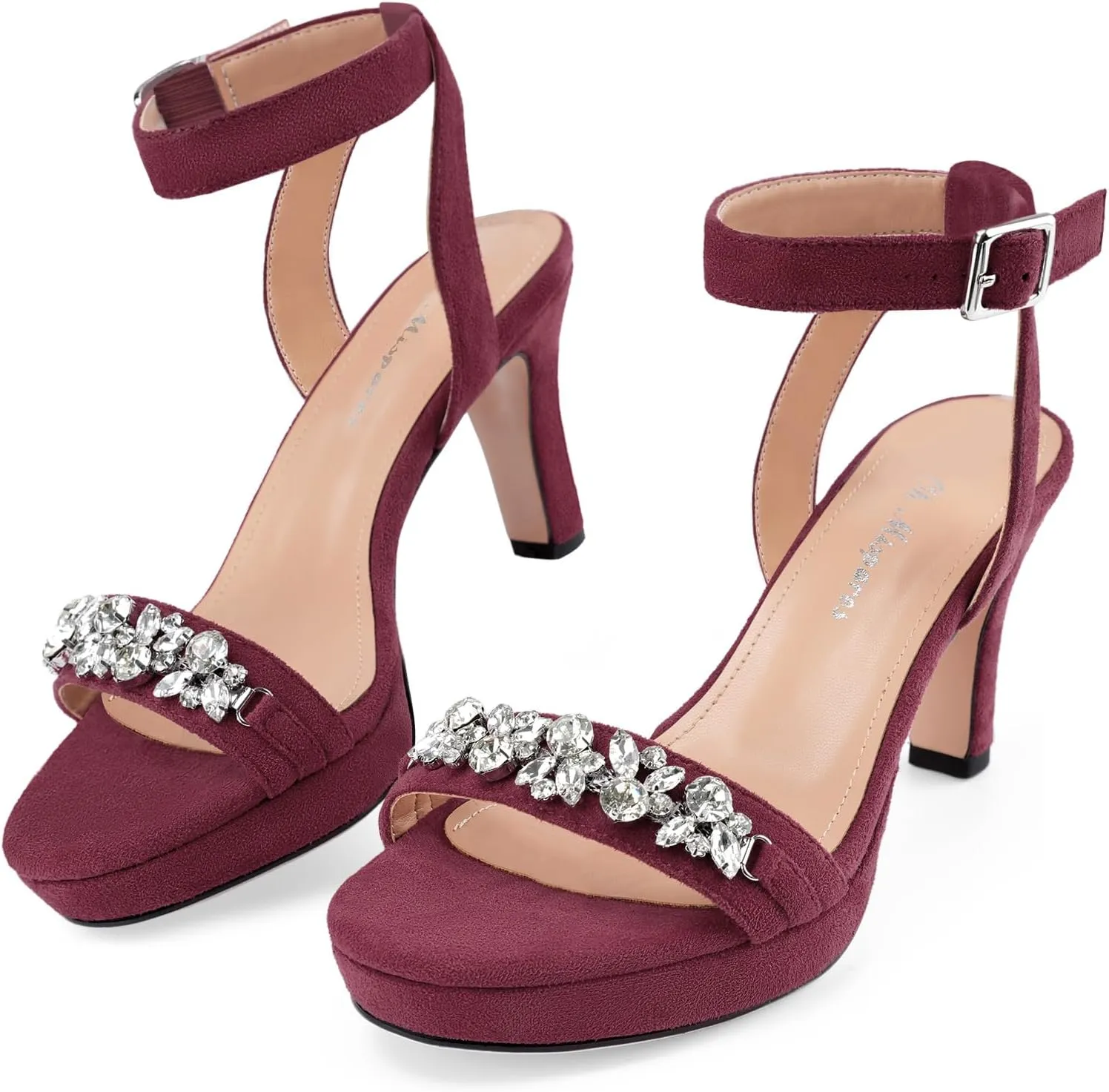 Oh Mispares Platform Blcok Heels for Women Open Toe Rhinestones Crystal Suede Sandal Ankle Strap Chunky Block Heeled Sandals Summer Dress Shoes