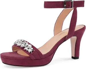 Oh Mispares Platform Blcok Heels for Women Open Toe Rhinestones Crystal Suede Sandal Ankle Strap Chunky Block Heeled Sandals Summer Dress Shoes