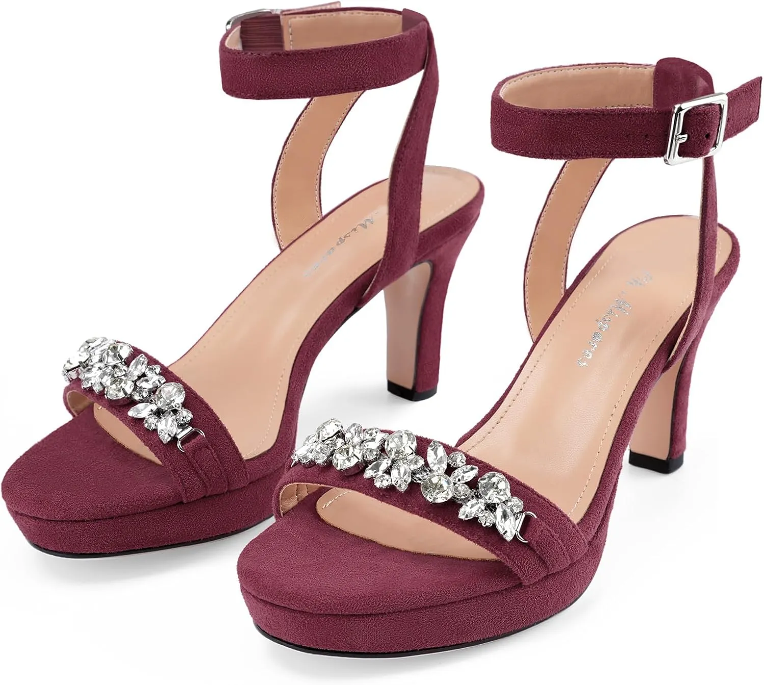 Oh Mispares Platform Blcok Heels for Women Open Toe Rhinestones Crystal Suede Sandal Ankle Strap Chunky Block Heeled Sandals Summer Dress Shoes