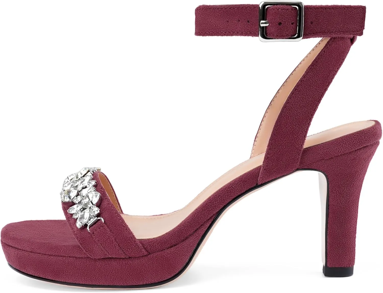 Oh Mispares Platform Blcok Heels for Women Open Toe Rhinestones Crystal Suede Sandal Ankle Strap Chunky Block Heeled Sandals Summer Dress Shoes