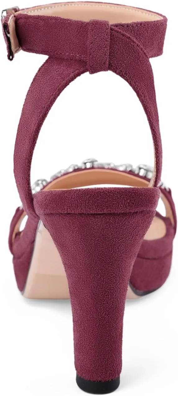 Oh Mispares Platform Blcok Heels for Women Open Toe Rhinestones Crystal Suede Sandal Ankle Strap Chunky Block Heeled Sandals Summer Dress Shoes