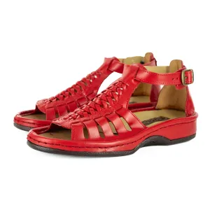 OLOM001 : Leather Sandal in Red Soft Saddle