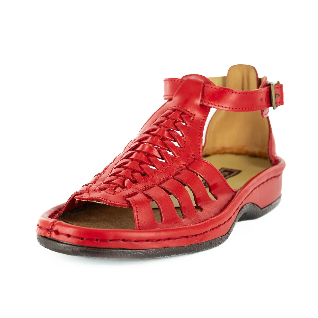 OLOM001 : Leather Sandal in Red Soft Saddle