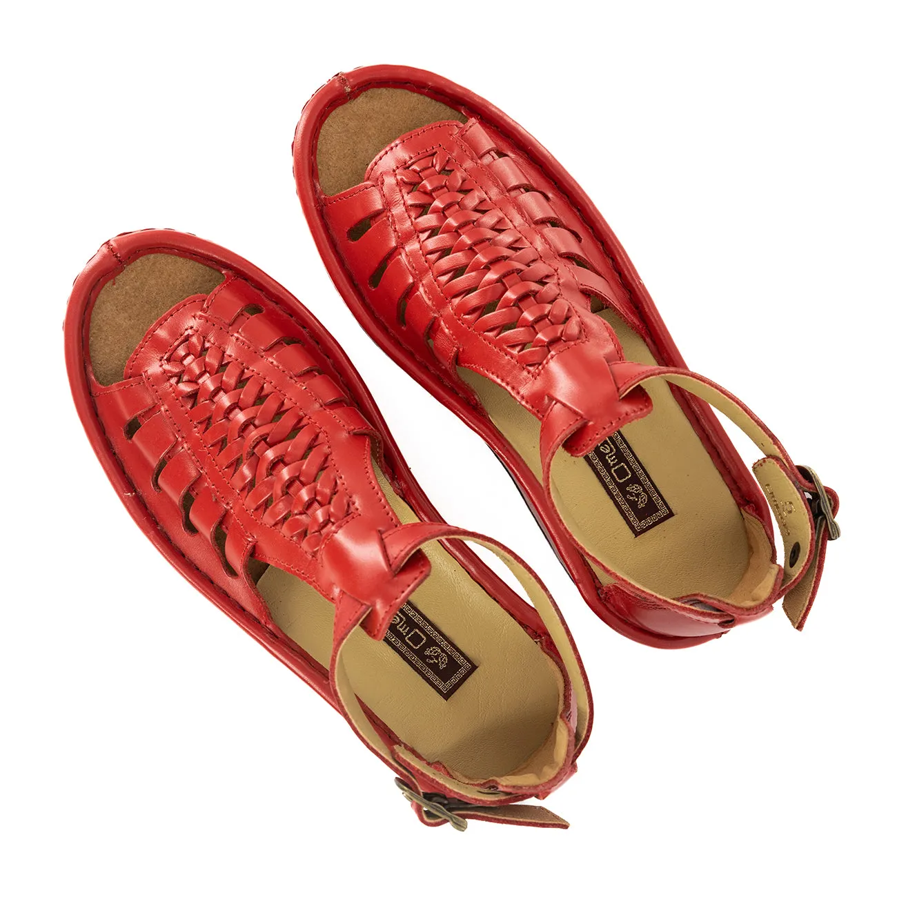 OLOM001 : Leather Sandal in Red Soft Saddle