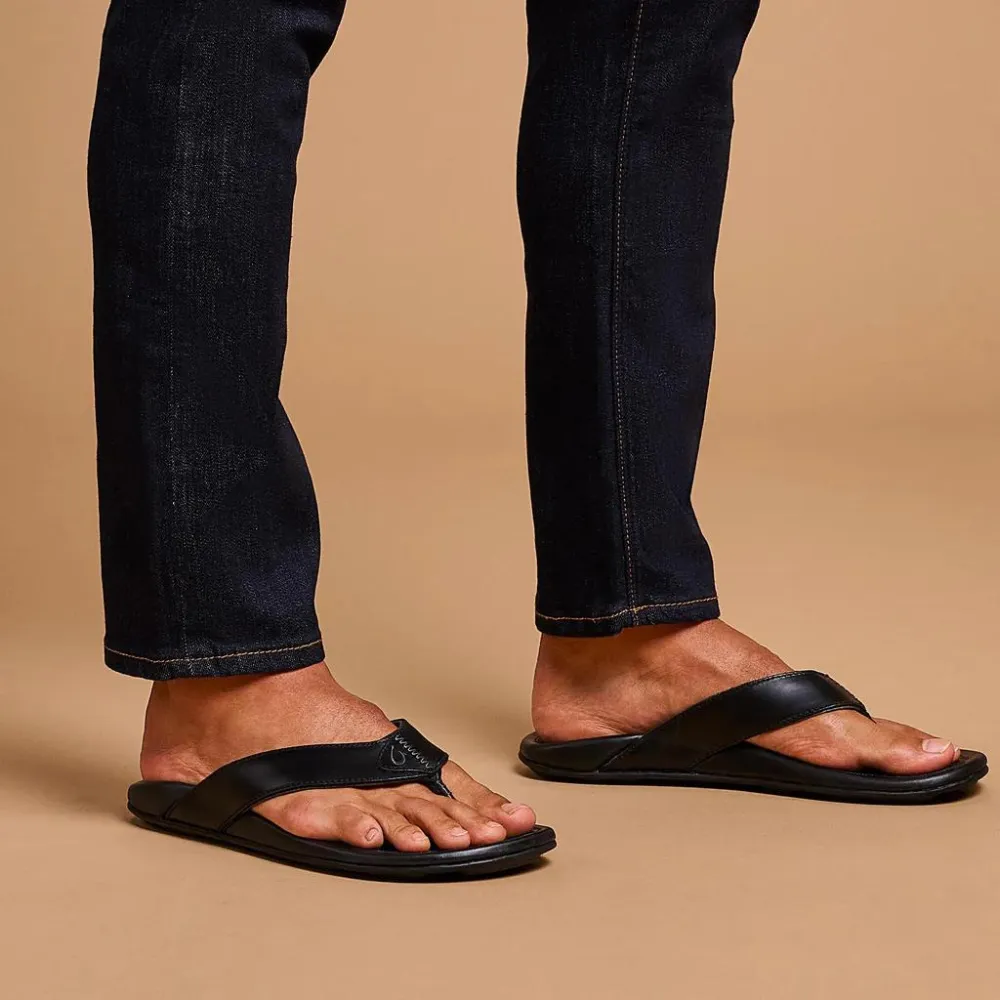 Olukai Mekila Leather Beach Sandals - 10488-4040 Black