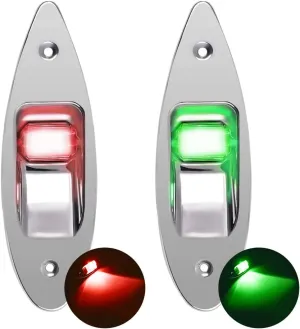 One Pair Boat Navigation Lights Boat LED Bow Light Teardrop 12V Stainless Steel Marine Sidelight Red & Green Sailing Signal Lights for Pontoon, Skiff, Small Boat, More