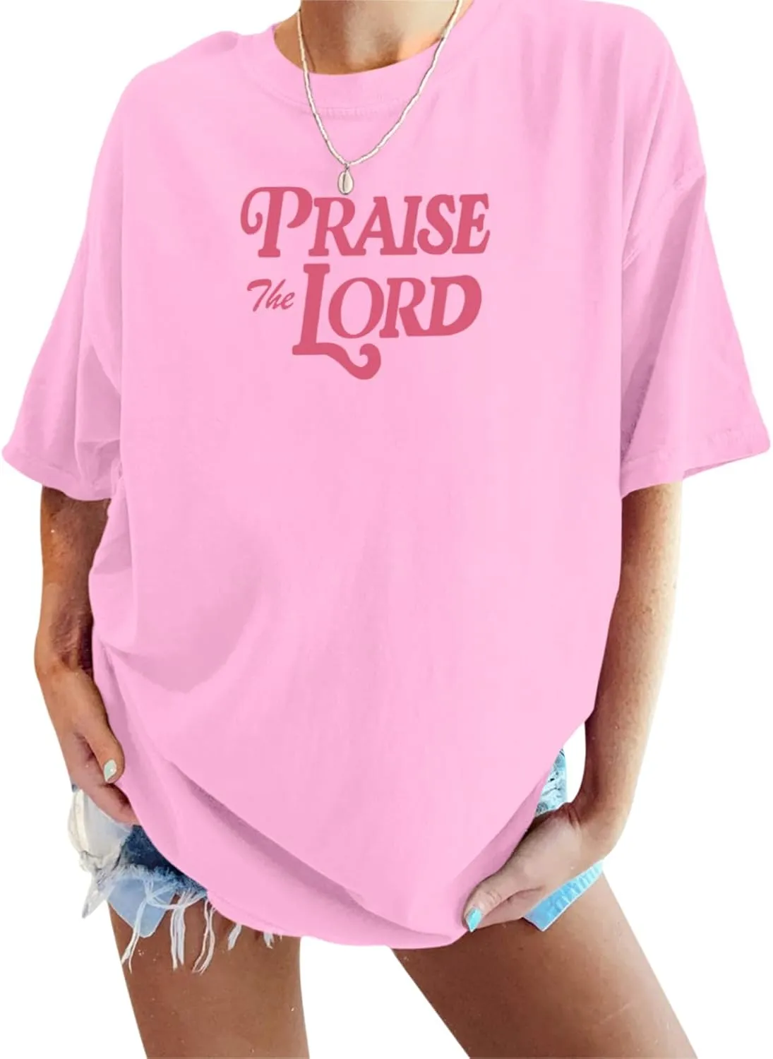 Oversized Christian Shirts for Women Praise The Lord T-Shirt Religious Bible Verse Tshirt God Jesus Shirt Graphic Tee