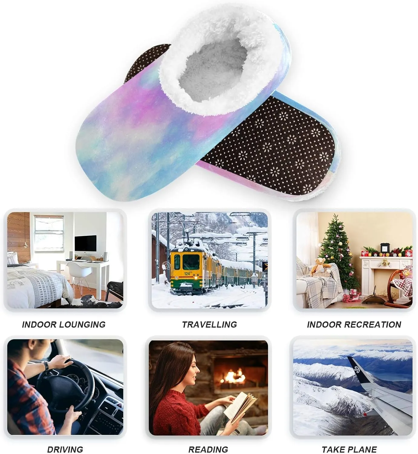 Oyihfvs Unisex Fuzzy House Slippers Memory Foam Warm Slip Shoes Fur Lining M-XXL