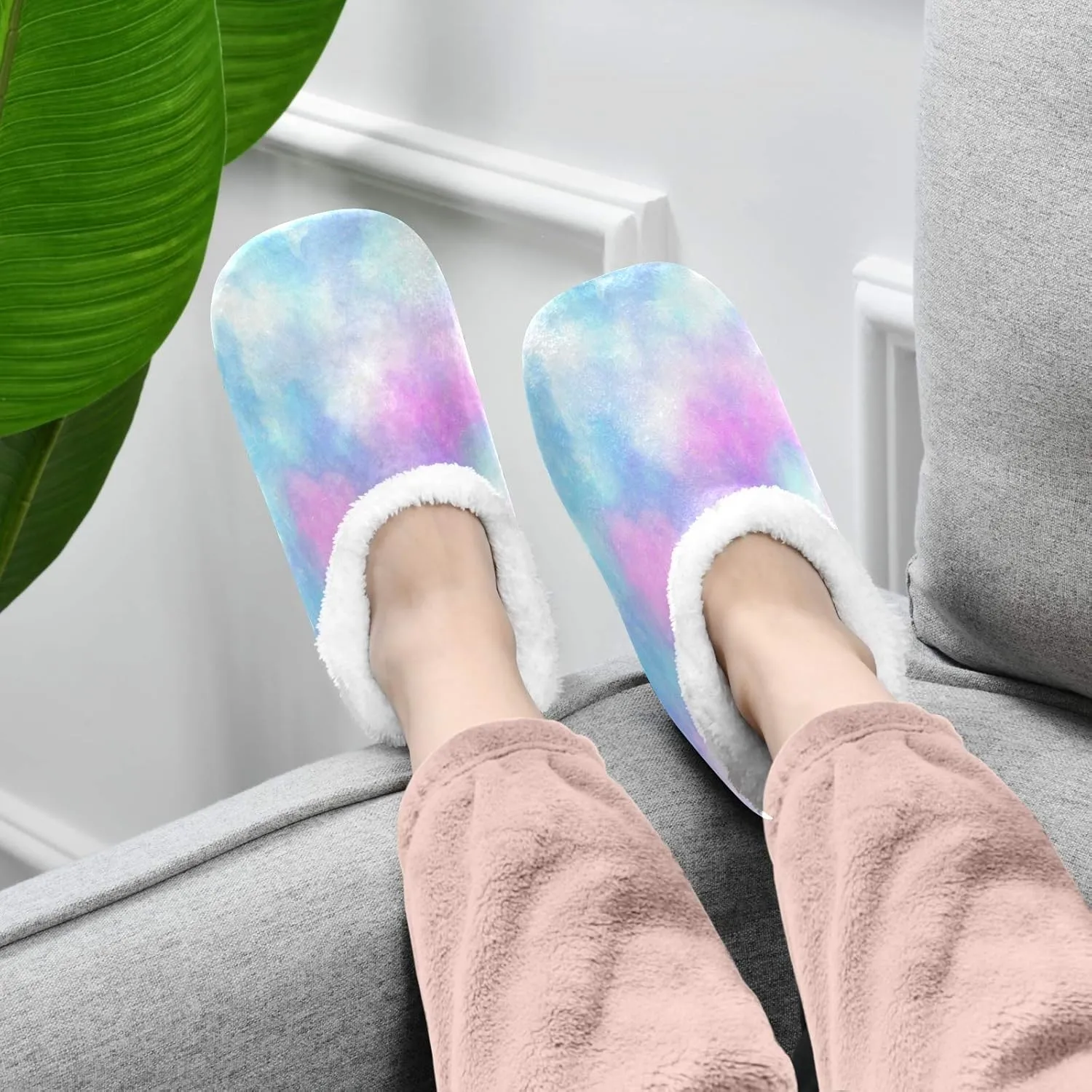 Oyihfvs Unisex Fuzzy House Slippers Memory Foam Warm Slip Shoes Fur Lining M-XXL