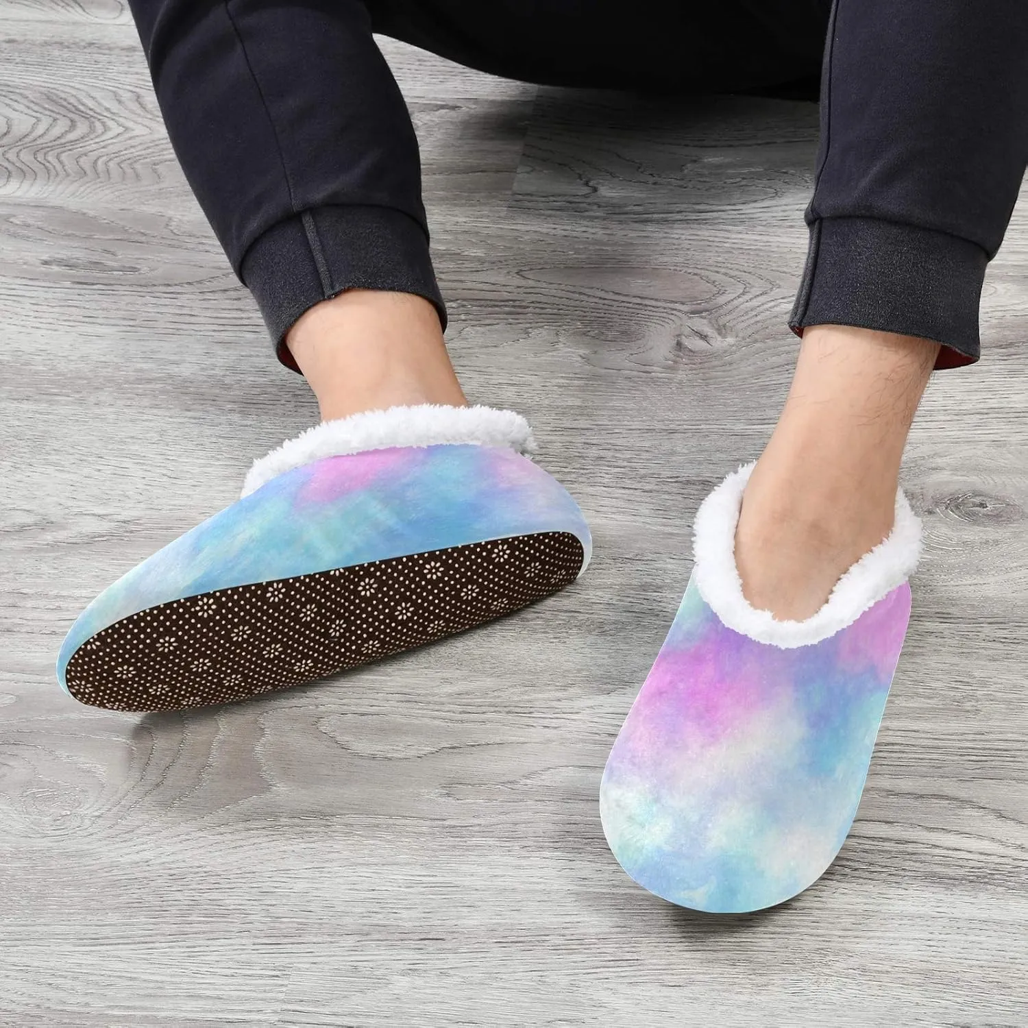 Oyihfvs Unisex Fuzzy House Slippers Memory Foam Warm Slip Shoes Fur Lining M-XXL