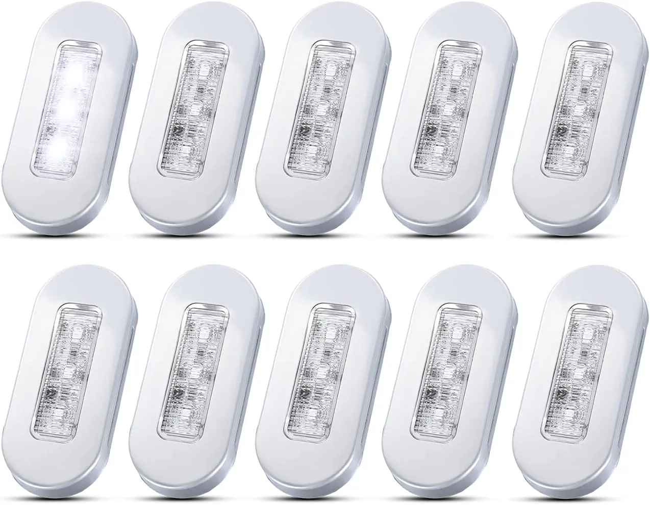 [Pack of 10] Ledvillage 3 Inch Oblong White LED Marine Lights Sealed Surface Mount with Chrome Stainless for Tow Boat Yacht Trailer RV Truck 12V DC Water Resistant UV12