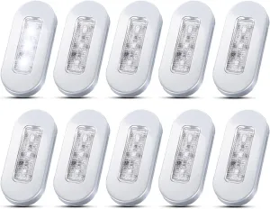 [Pack of 10] Ledvillage 3 Inch Oblong White LED Marine Lights Sealed Surface Mount with Chrome Stainless for Tow Boat Yacht Trailer RV Truck 12V DC Water Resistant UV12