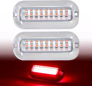 (Pack of 2) Clear Lens Red Marine 27 LED Transom Lights Underwater Navigation Stainless Steel Housing Pontoons Yachts Ships Sailboat Waterproof 10-30V DC