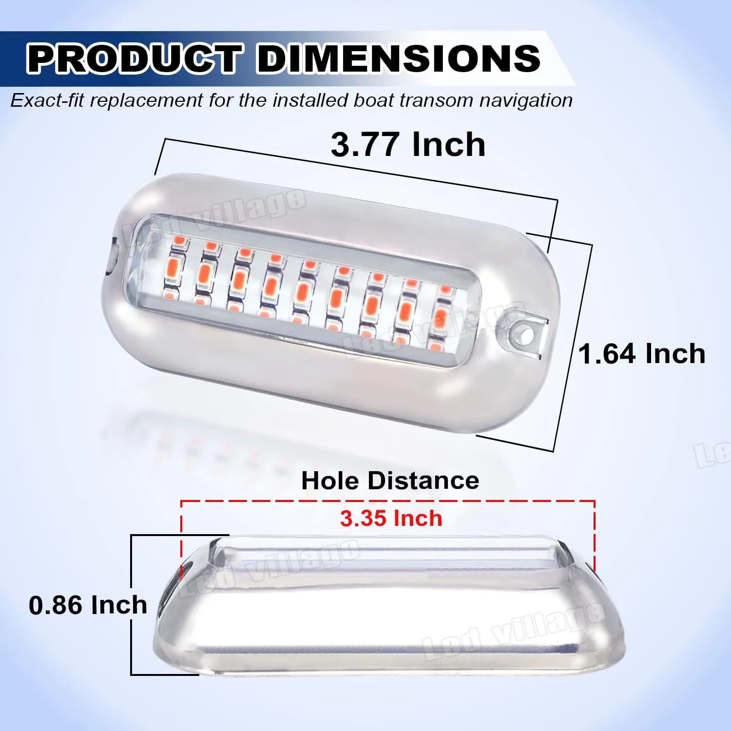(Pack of 2) Clear Lens Red Marine 27 LED Transom Lights Underwater Navigation Stainless Steel Housing Pontoons Yachts Ships Sailboat Waterproof 10-30V DC