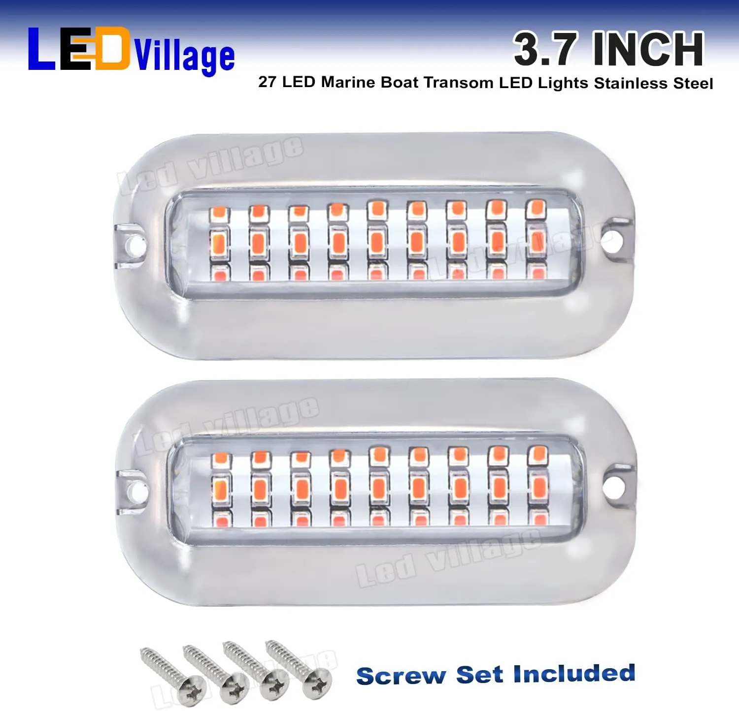 (Pack of 2) Clear Lens Red Marine 27 LED Transom Lights Underwater Navigation Stainless Steel Housing Pontoons Yachts Ships Sailboat Waterproof 10-30V DC
