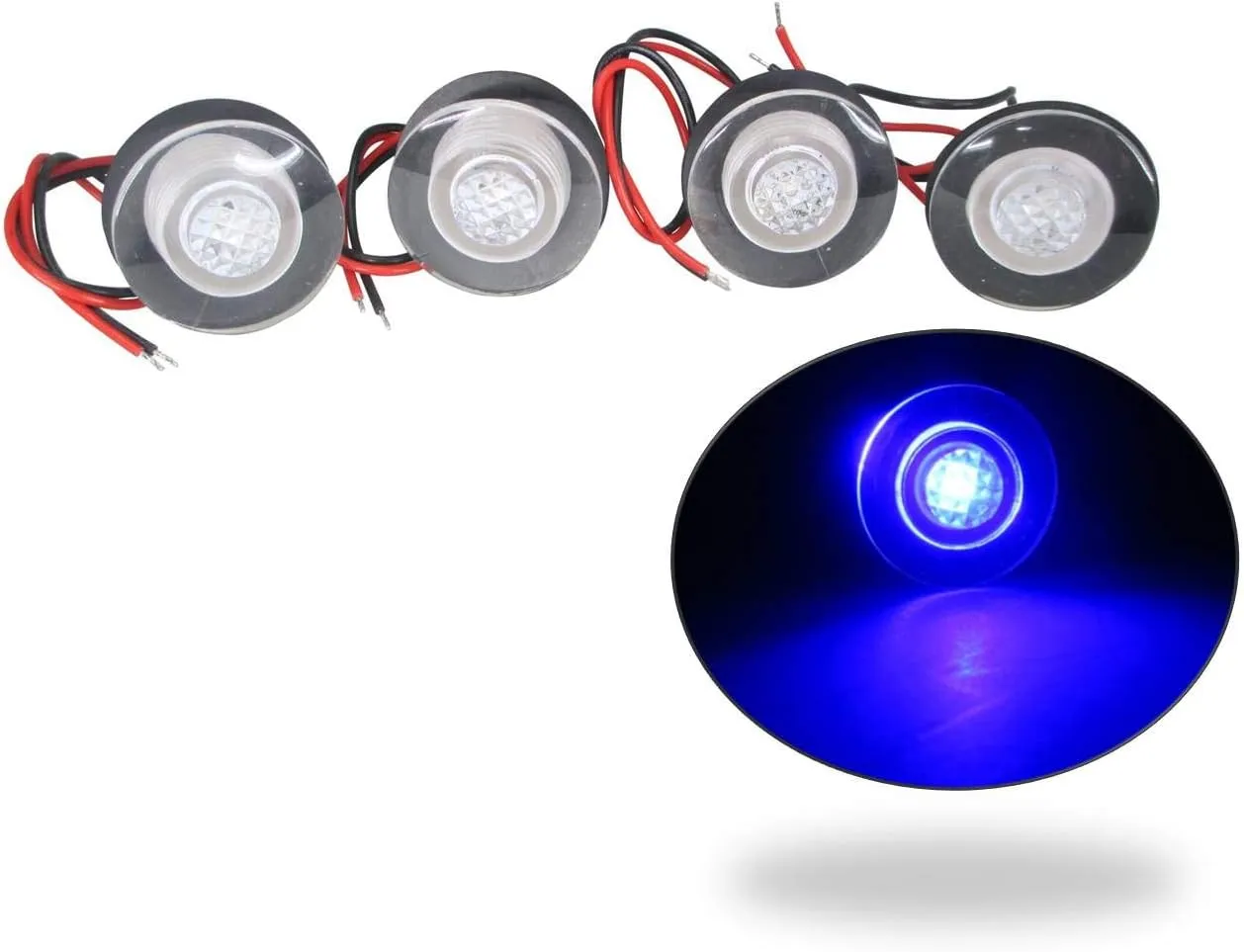 Pactrade Marine 4 Pieces Boat LED Livewell Round Button Blue Courtesy Light OEM Waterproof
