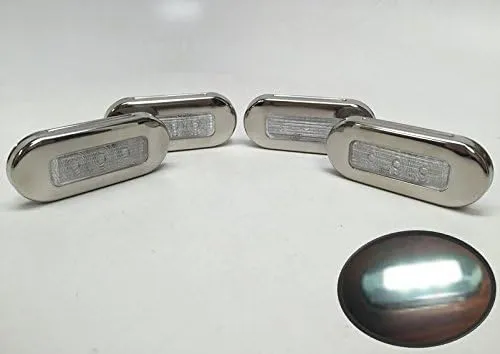 Pactrade Marine 4 Pieces Boat LED RV Trailer White Oblong Courtesy Light 3x1.25 SS Rim