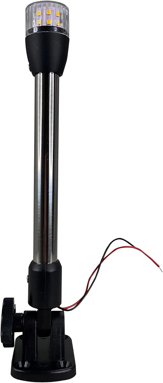 Pactrade Marine Boat Navigation Lights LED - 10.5 Inch White All-Round/Stern Light Pole (Folding Base, Surface Mount) - Boat Accessories for Pontoon, Yacht, Kayak