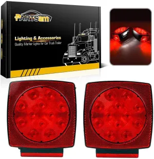 Partsam 12V Submersible Square Led Trailer Light,Red White LED Stop Turn Tail License Brake Running Light Lamp for Trailers Under 80" Boat Trailer Truck Marine Camper RV Snowmobile,IP68,DOT Compliant