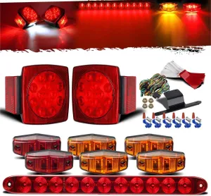 Partsam Submersible Under 80" LED Trailer Light Kit,Square Stop Turn Tail RV Truck Lights w/Wire &Bracket,Red/Amber Side Fender Marker Lamps,3rd Brake ID Light Bar for Camper Truck RV Boat Snowmobile