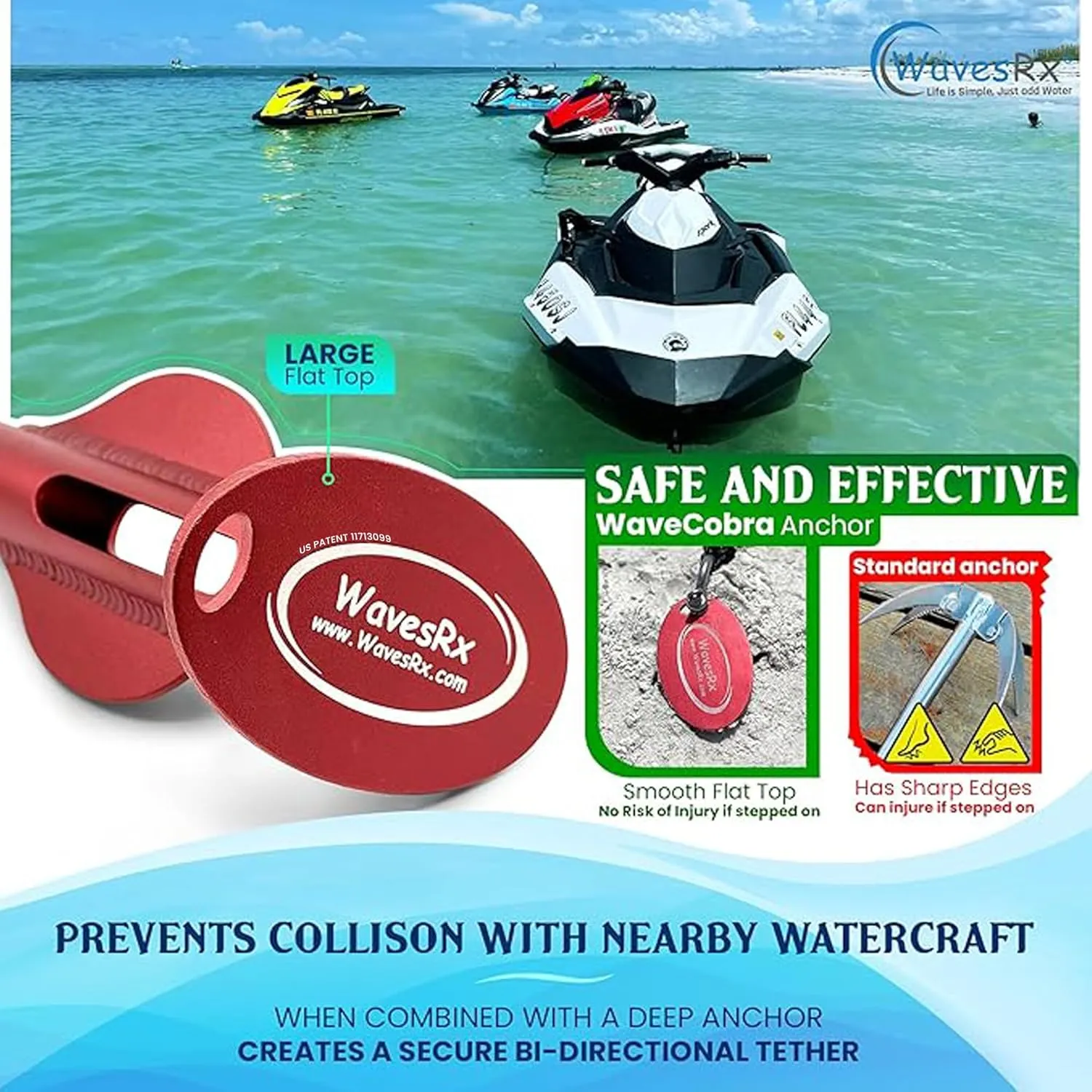 Patented Aluminum Spike Beach Anchor | Ultra-Light Sand Anchor for Boat, Pontoon, PWC, Jet Ski or Kayak | Secure and Effective Watercraft Anchoring Near Shore, Sand-bar or in Shallow Water