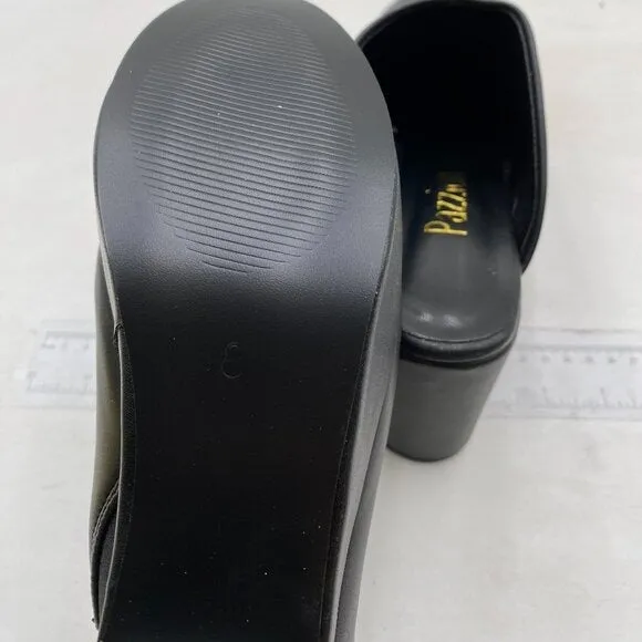 Pazzion Black Comfy Thick Platform Round Toe Clogs Slip On Block High Heel Mule