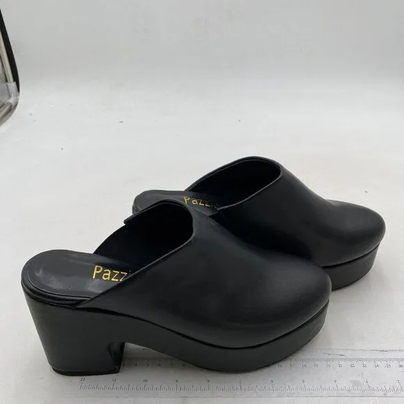 Pazzion Black Comfy Thick Platform Round Toe Clogs Slip On Block High Heel Mule