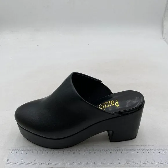 Pazzion Black Comfy Thick Platform Round Toe Clogs Slip On Block High Heel Mule