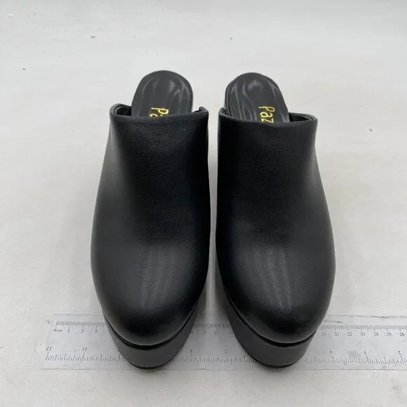 Pazzion Black Comfy Thick Platform Round Toe Clogs Slip On Block High Heel Mule
