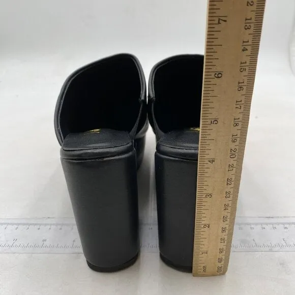 Pazzion Black Comfy Thick Platform Round Toe Clogs Slip On Block High Heel Mule