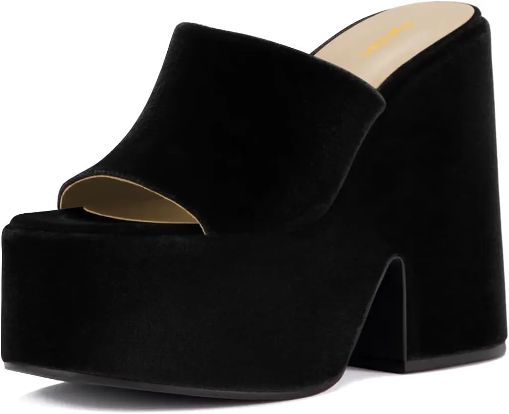 Pazzion Women Chunky Platform High Heeled Sandals Slip On Open Toe Block Heel Slides Mules Comfy Daily Casual Shopping Shoes Size 4-16 US