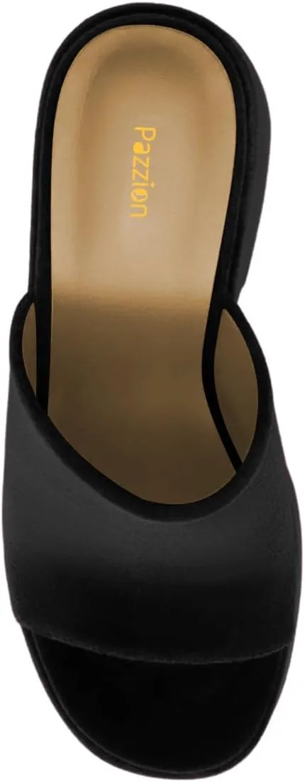 Pazzion Women Chunky Platform High Heeled Sandals Slip On Open Toe Block Heel Slides Mules Comfy Daily Casual Shopping Shoes Size 4-16 US