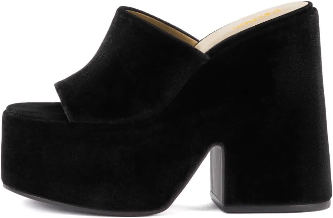 Pazzion Women Chunky Platform High Heeled Sandals Slip On Open Toe Block Heel Slides Mules Comfy Daily Casual Shopping Shoes Size 4-16 US