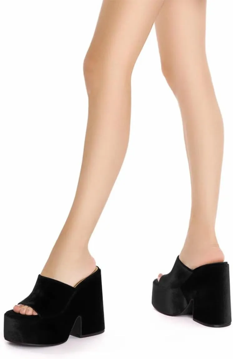 Pazzion Women Chunky Platform High Heeled Sandals Slip On Open Toe Block Heel Slides Mules Comfy Daily Casual Shopping Shoes Size 4-16 US