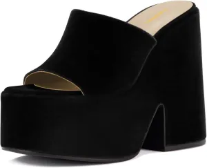 Pazzion Women Chunky Platform High Heeled Sandals Slip On Open Toe Block Heel Slides Mules Comfy Daily Casual Shopping Shoes Size 4-16 US