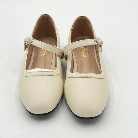 Pazzion Women Girls Sweet Rounded Toe Buckle Low Chunky Heels Slip On Pumps