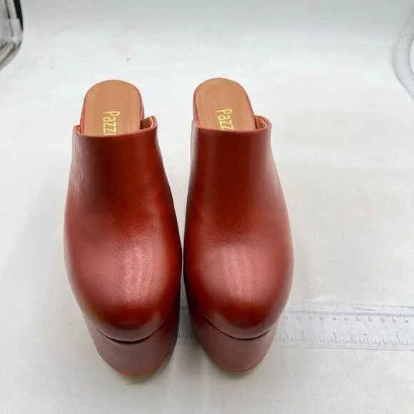 Pazzion Womens Thick Platform Round Closed Toe Clogs Mule Block High Heel Brown