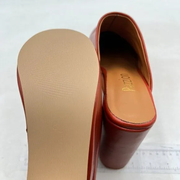 Pazzion Womens Thick Platform Round Closed Toe Clogs Mule Block High Heel Brown