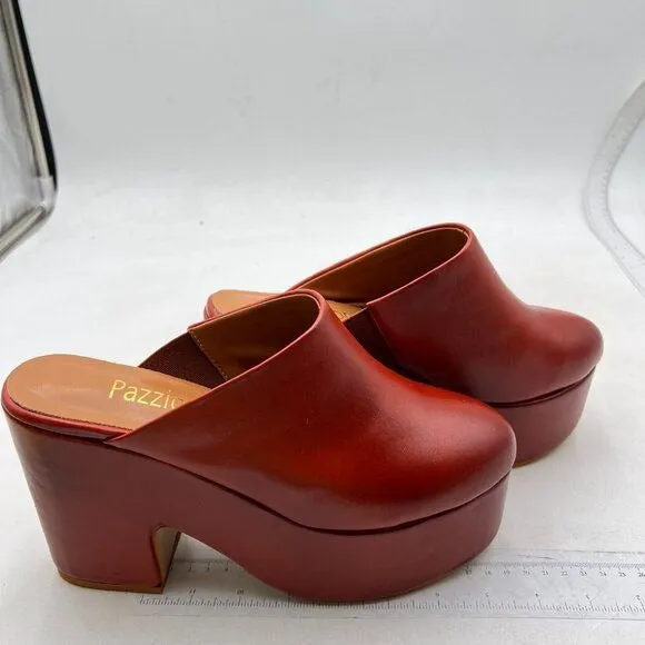 Pazzion Womens Thick Platform Round Closed Toe Clogs Mule Block High Heel Brown