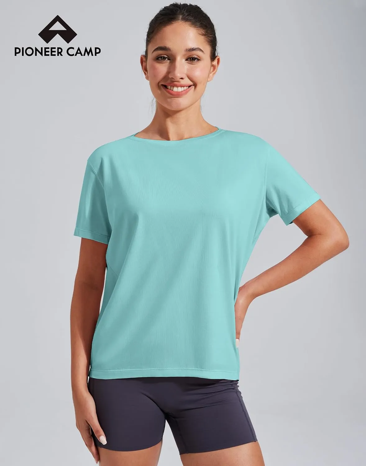 Pioneer Camp Women's Bamboo Viscore Short Sleeve Shirt Neck Loose Fit Workout T-Shirt Gym Athletic Casual Tops