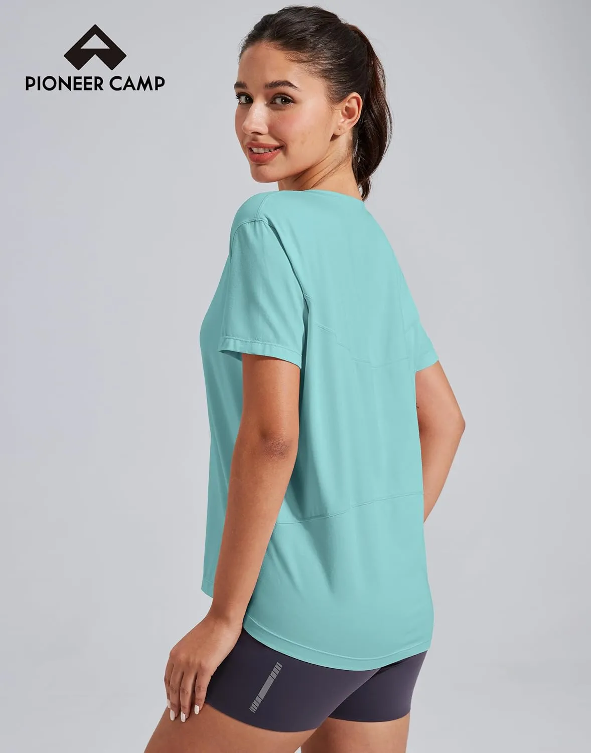 Pioneer Camp Women's Bamboo Viscore Short Sleeve Shirt Neck Loose Fit Workout T-Shirt Gym Athletic Casual Tops